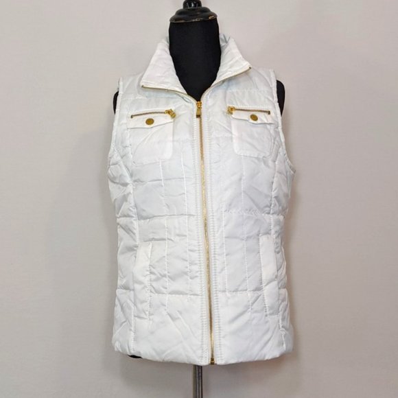 Bongo White Puffer Vest Gold Zipper - Picture 1 of 9